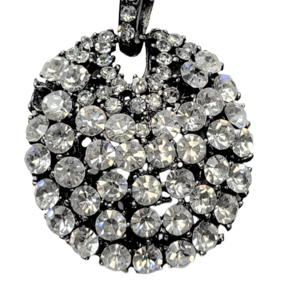 Crystal Glitter Pendant Necklace, Long Silver Tone Necklace